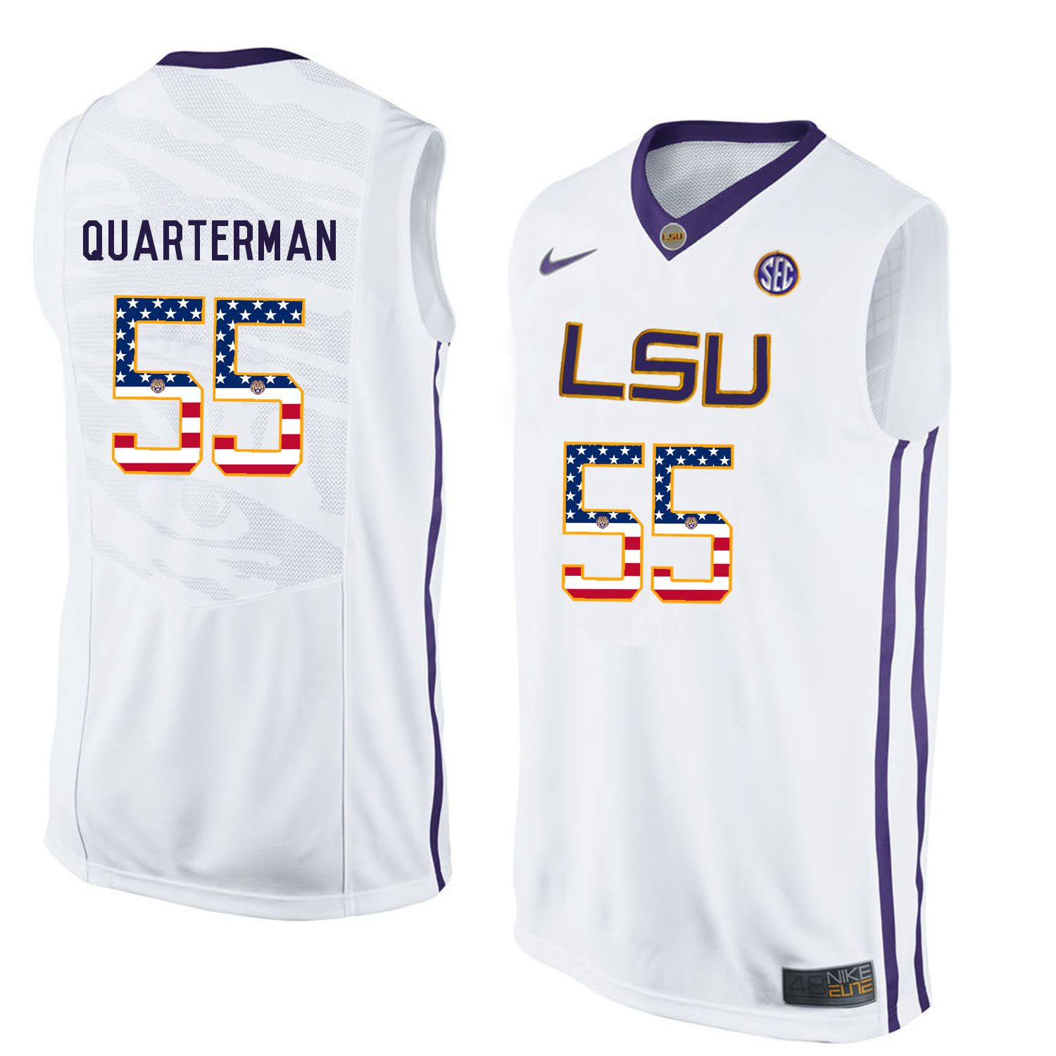 Men LSU Tigers #55 Quarterman White Flag Customized NCAA Jerseys